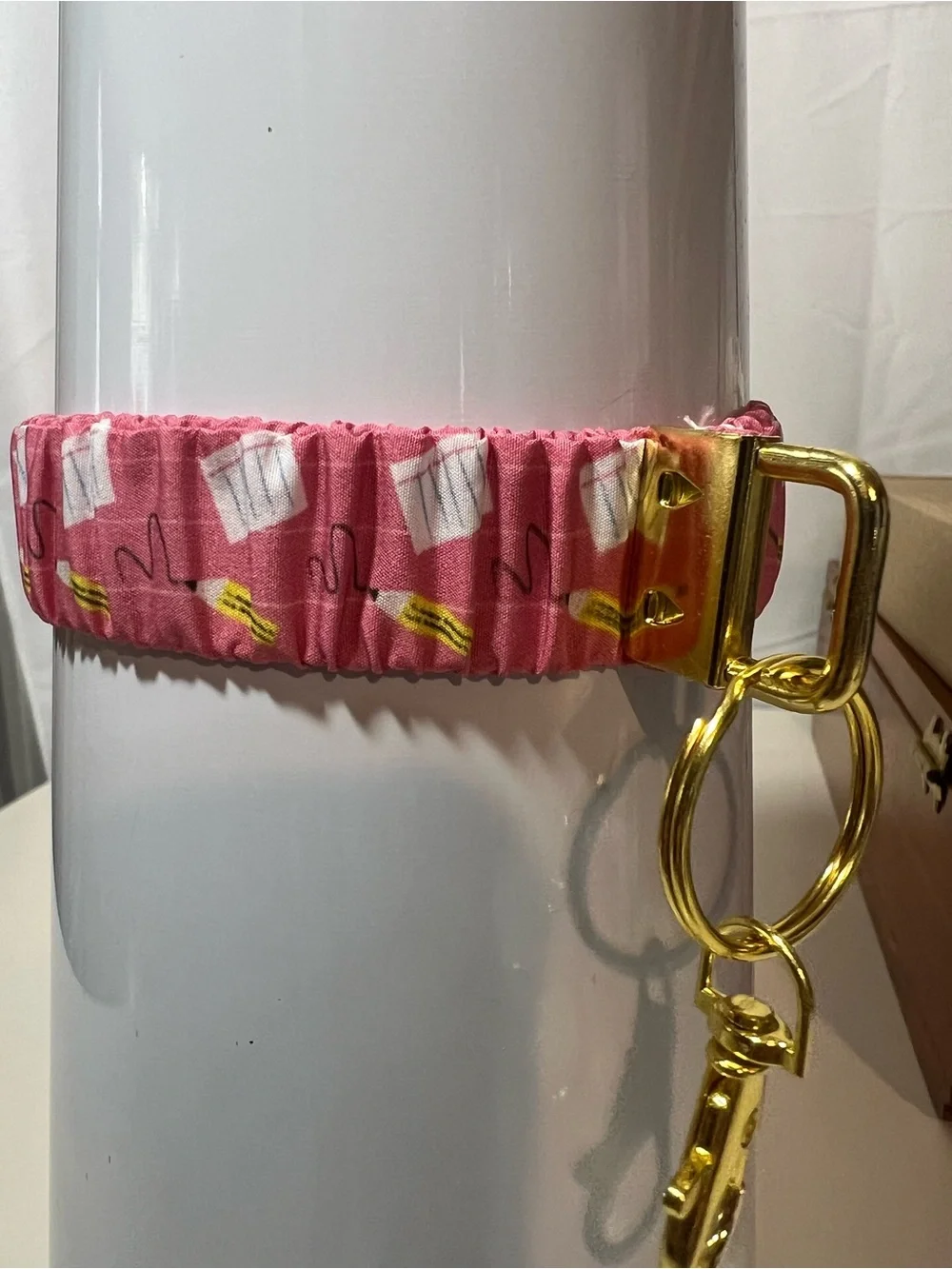 Pink Scrunchie Keychain Bracelet with Gold Hardware